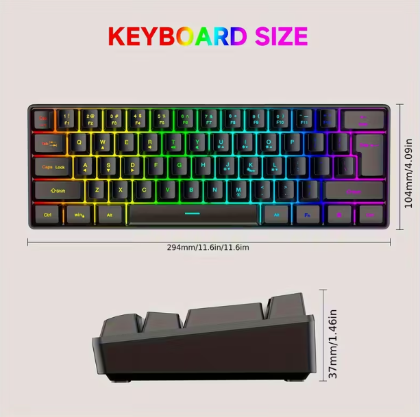 GOTBAT Clavier de Jeu Filaire 60%, Membrane RGB 61 Touches, Ultra-Compact pour PC et Joueurs, PC de Jeu,Clavier Esport,Disposition Ergonomique,Clavier Élégant,Construction Durable,Haute performance,Sensation Mécanique