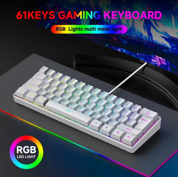 GOTBAT Clavier de Jeu Filaire 60%, Membrane RGB 61 Touches, Ultra-Compact pour PC et Joueurs, PC de Jeu,Clavier Esport,Disposition Ergonomique,Clavier Élégant,Construction Durable,Haute performance,Sensation Mécanique