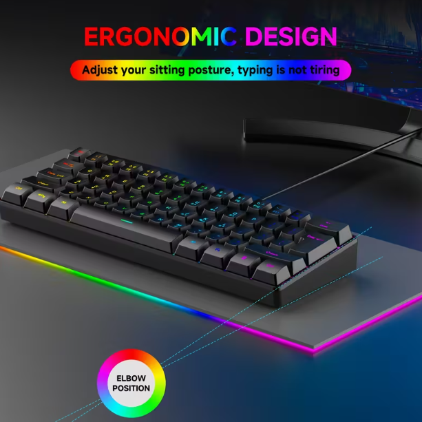 GOTBAT Clavier de Jeu Filaire 60%, Membrane RGB 61 Touches, Ultra-Compact pour PC et Joueurs, PC de Jeu,Clavier Esport,Disposition Ergonomique,Clavier Élégant,Construction Durable,Haute performance,Sensation Mécanique
