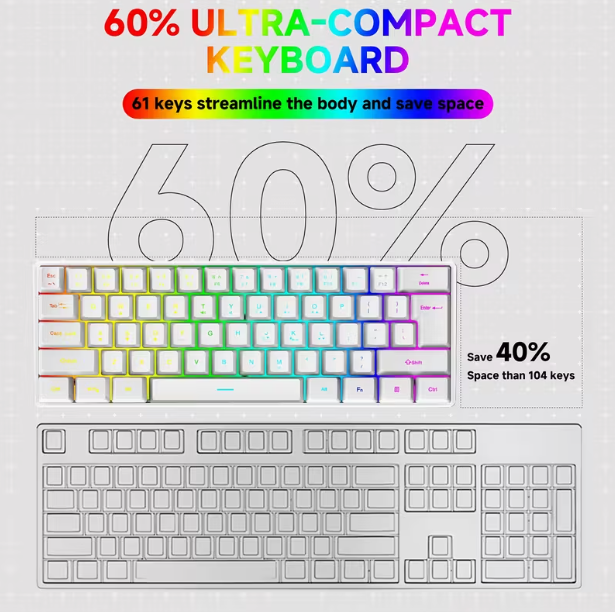 GOTBAT Clavier de Jeu Filaire 60%, Membrane RGB 61 Touches, Ultra-Compact pour PC et Joueurs, PC de Jeu,Clavier Esport,Disposition Ergonomique,Clavier Élégant,Construction Durable,Haute performance,Sensation Mécanique