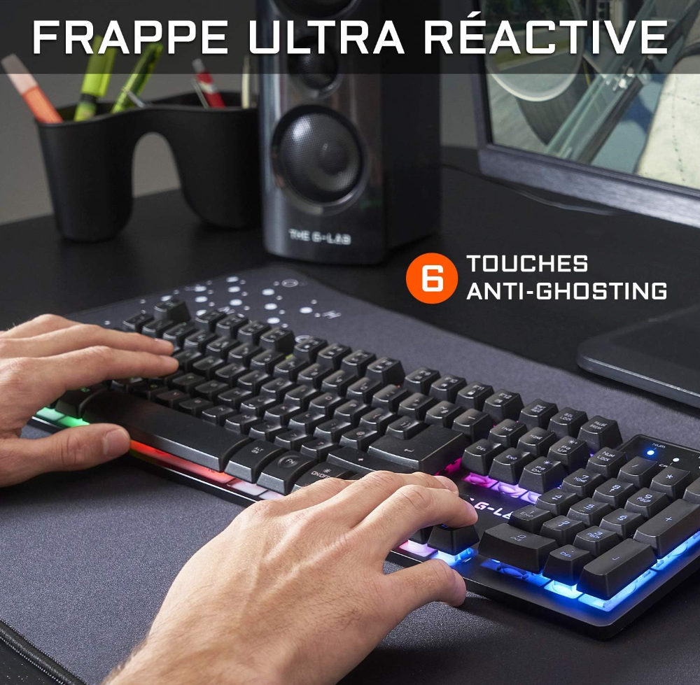 The G-LAB Combo KRYPTON - Clavier Gaming AZERTY USB Anti-Ghosting + Souris Gaming 6 boutons 3200 dpi - Pack Gamer filaire PC PS4 Xbox One Mac Rétro-éclairage RGB (Noir)