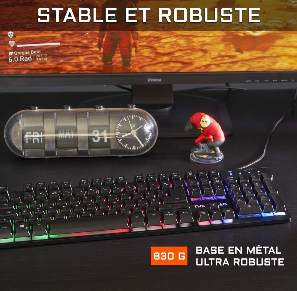 The G-LAB Combo KRYPTON - Clavier Gaming AZERTY USB Anti-Ghosting + Souris Gaming 6 boutons 3200 dpi - Pack Gamer filaire PC PS4 Xbox One Mac Rétro-éclairage RGB (Noir)