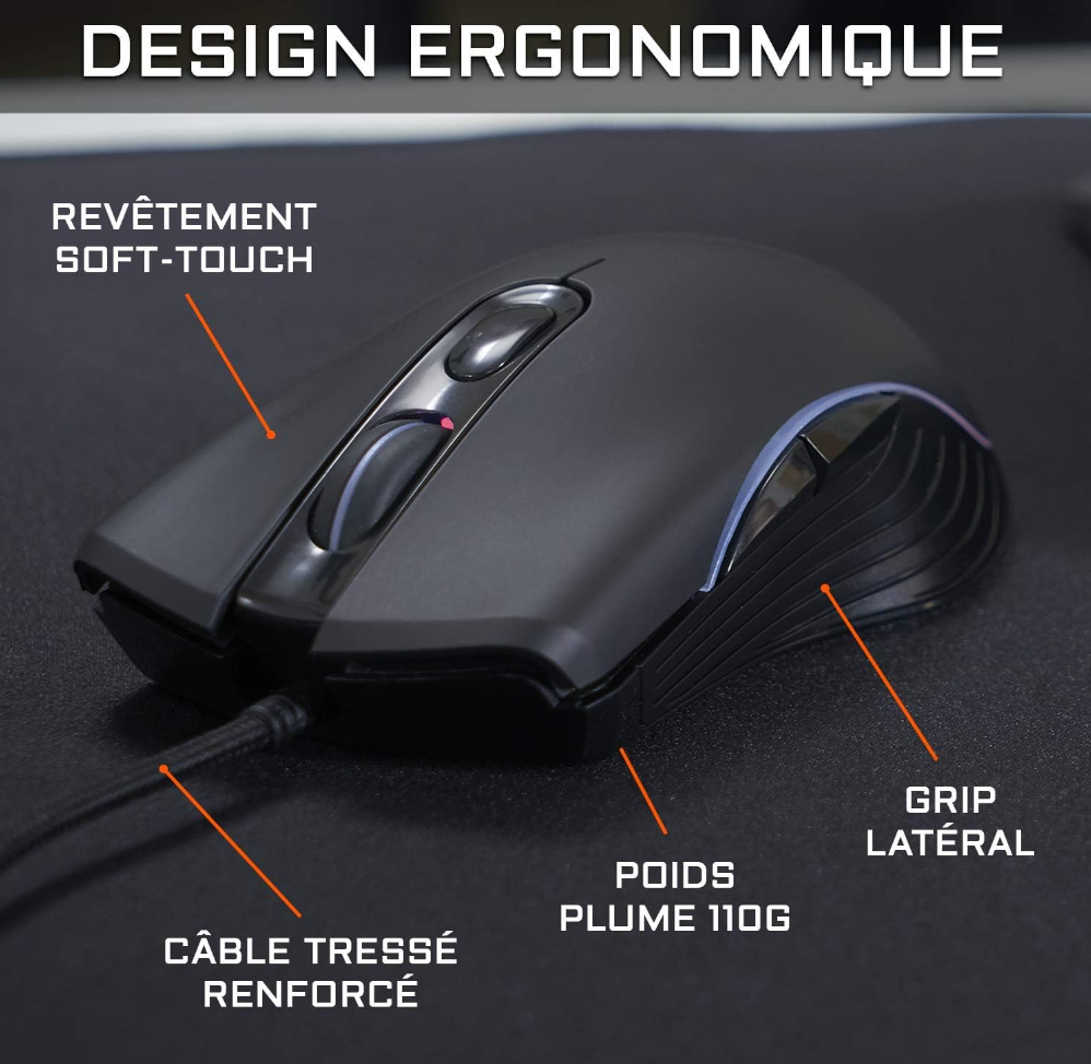 The G-LAB Combo KRYPTON - Clavier Gaming AZERTY USB Anti-Ghosting + Souris Gaming 6 boutons 3200 dpi - Pack Gamer filaire PC PS4 Xbox One Mac Rétro-éclairage RGB (Noir)