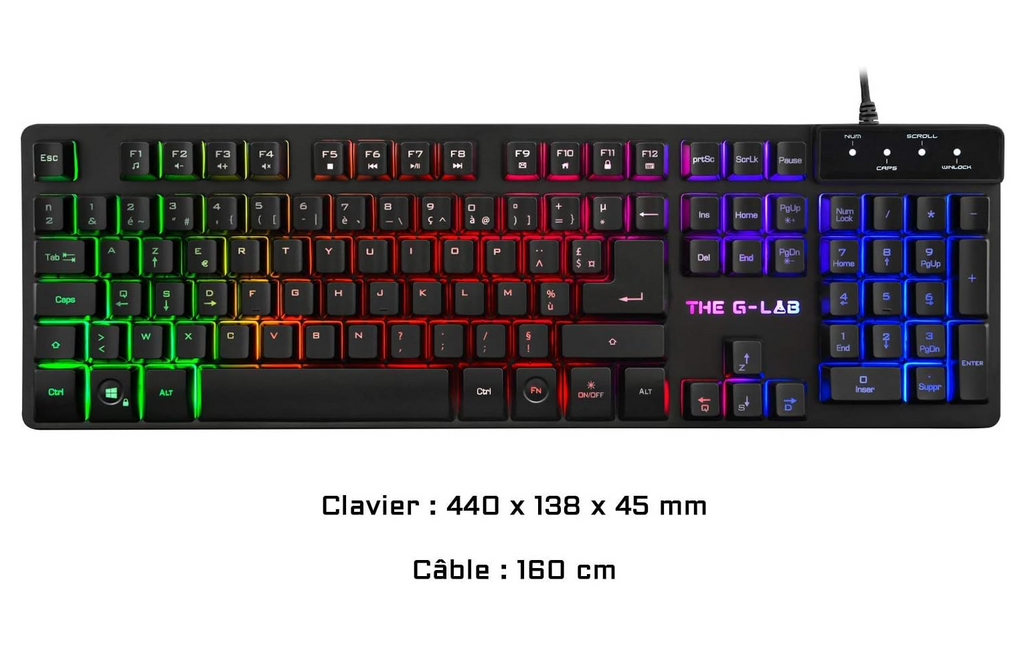 The G-LAB Combo KRYPTON - Clavier Gaming AZERTY USB Anti-Ghosting + Souris Gaming 6 boutons 3200 dpi - Pack Gamer filaire PC PS4 Xbox One Mac Rétro-éclairage RGB (Noir)