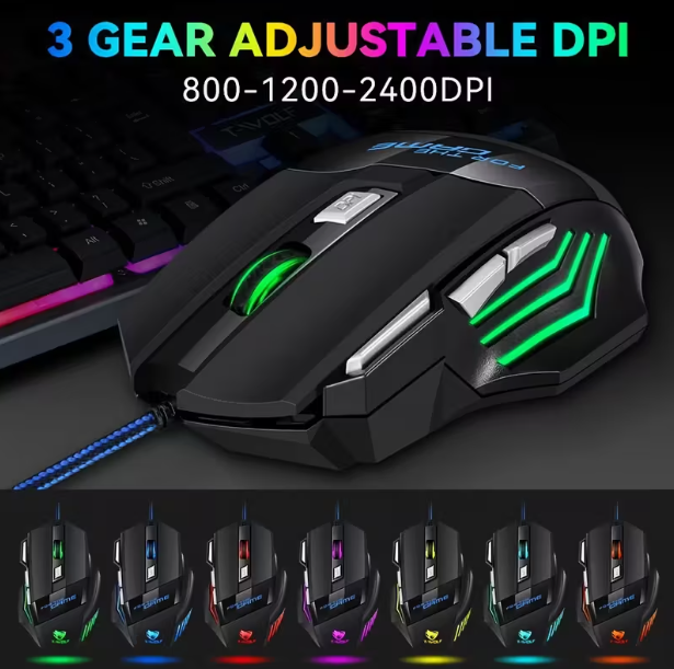 Souris e-sport RGB T-WOLF lumière mixte sept boutons câblée USB, toucher agréable pour tir à la poule, souris d'ordinateur, souris de bureau