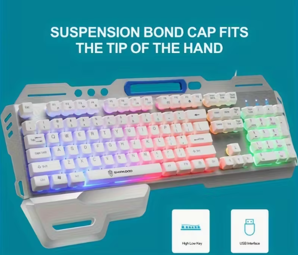 Ensemble clavier et souris de jeu filaire blanc ROG 2 pièces/1 ensemble USB/clavier mécanique rétroéclairé arc-en-ciel et souris DPI réglable pour PC, PS4, PS5, Xbox