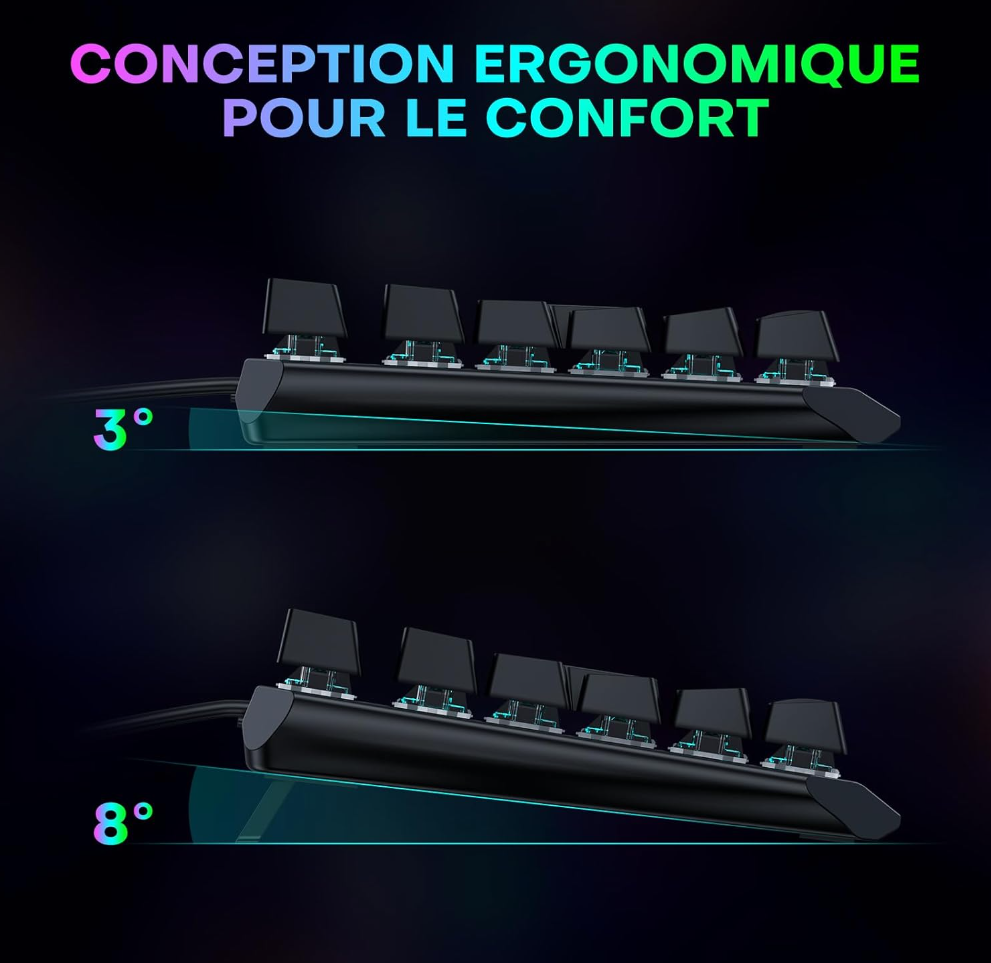 OMOTON Clavier Gamer Mécanique Filaire USB, 80% TKL Clavier Gaming Mecanique Rétroéclairé avec Switch Rouge, Anti-Ghosting, AZERTY Français pour PC/Windows