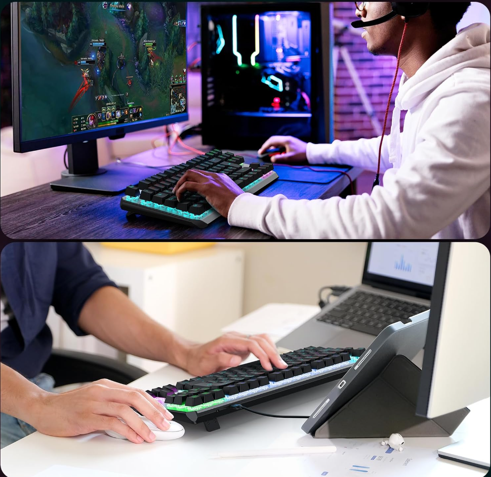 OMOTON Clavier Gamer Mécanique Filaire USB, 80% TKL Clavier Gaming Mecanique Rétroéclairé avec Switch Rouge, Anti-Ghosting, AZERTY Français pour PC/Windows