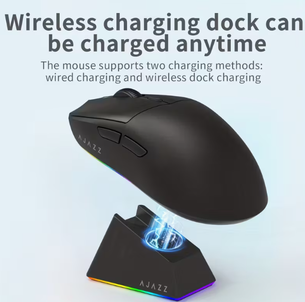 AJAZZ AJ139V2 MC Souris sans fil 1000Hz - Idéale pour le Gaming et l'E-sport - Compatible 2.4G/Filaire - Léger, pèse environ 66g, plus confortable en main, souris + station de charge (Standard officiel)