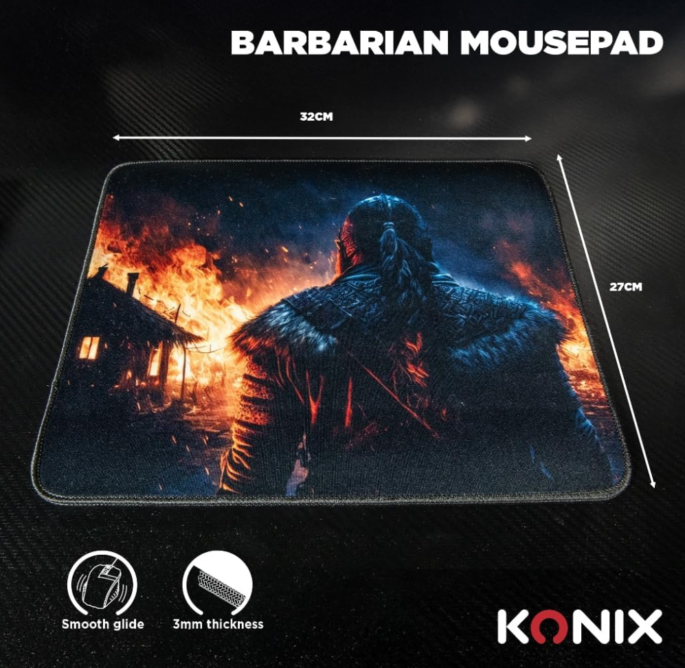 Konix Drakkar Pack d'accessoires gaming Barbarian pour PC - Clavier filaire AZERTY rétroéclairage LED - Souris filaire 102 g - Tapis de souris viking