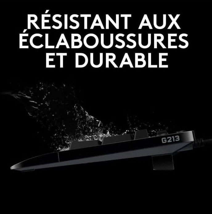 Logitech G213 Prodigy, Clavier Gamer, Eclairage RGB LIGHTSYNC, Résistant aux Éclaboussures, Personnalisable, Commandes Multimédia Dédiées, Français AZERTY - Noir