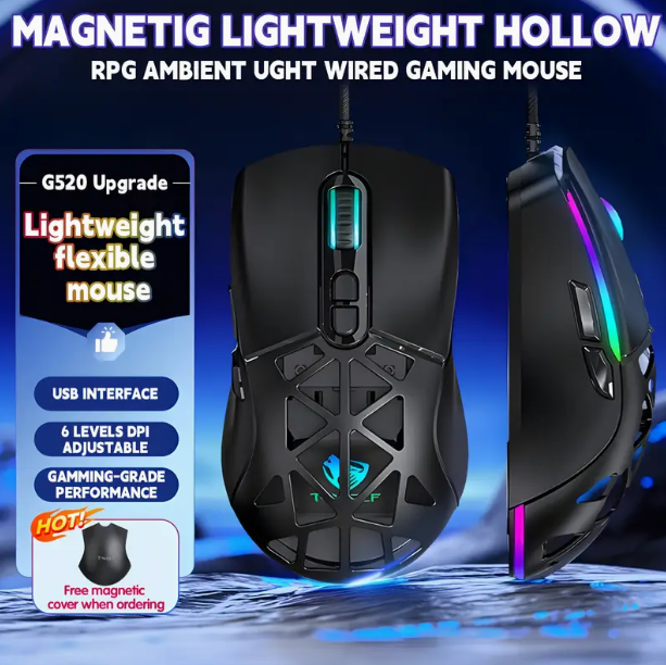 Souris de jeu filaire de conception créative - un ensemble de souris de jeu filaire avec lampe à cheval courant lumineux RGB, câble torsadé de 1,5 mètre, conception créative avec coque interchangeable/vide, souris légère, utilisation ergonomique