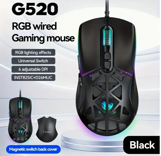 Souris de jeu filaire de conception créative - un ensemble de souris de jeu filaire avec lampe à cheval courant lumineux RGB, câble torsadé de 1,5 mètre, conception créative avec coque interchangeable/vide, souris légère, utilisation ergonomique