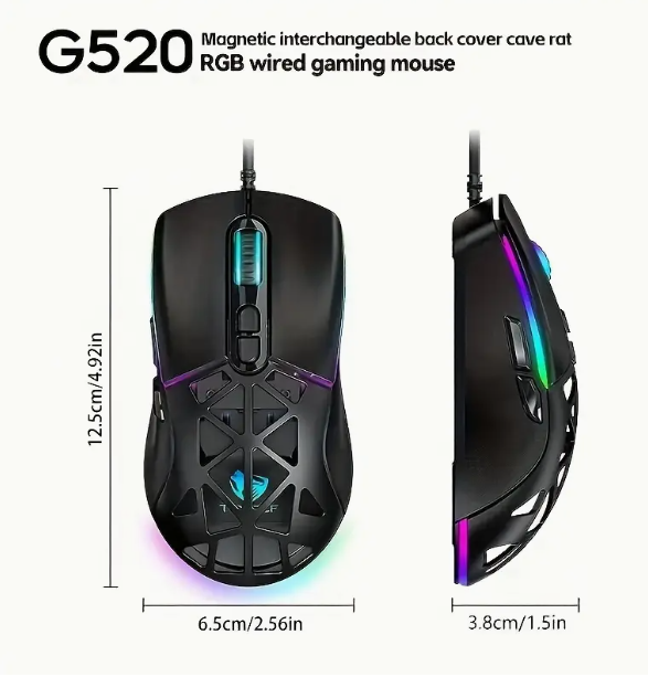 Souris de jeu filaire de conception créative - un ensemble de souris de jeu filaire avec lampe à cheval courant lumineux RGB, câble torsadé de 1,5 mètre, conception créative avec coque interchangeable/vide, souris légère, utilisation ergonomique