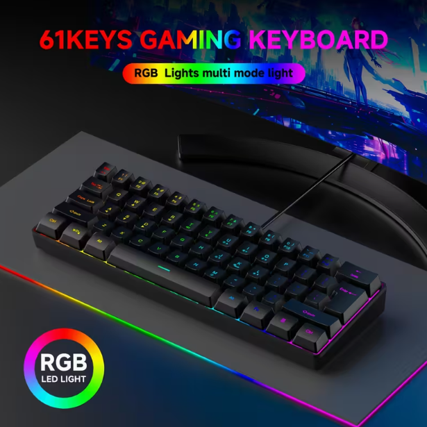 GOTBAT Clavier de Jeu Filaire 60%, Membrane RGB 61 Touches, Ultra-Compact pour PC et Joueurs, PC de Jeu,Clavier Esport,Disposition Ergonomique,Clavier Élégant,Construction Durable,Haute performance,Sensation Mécanique