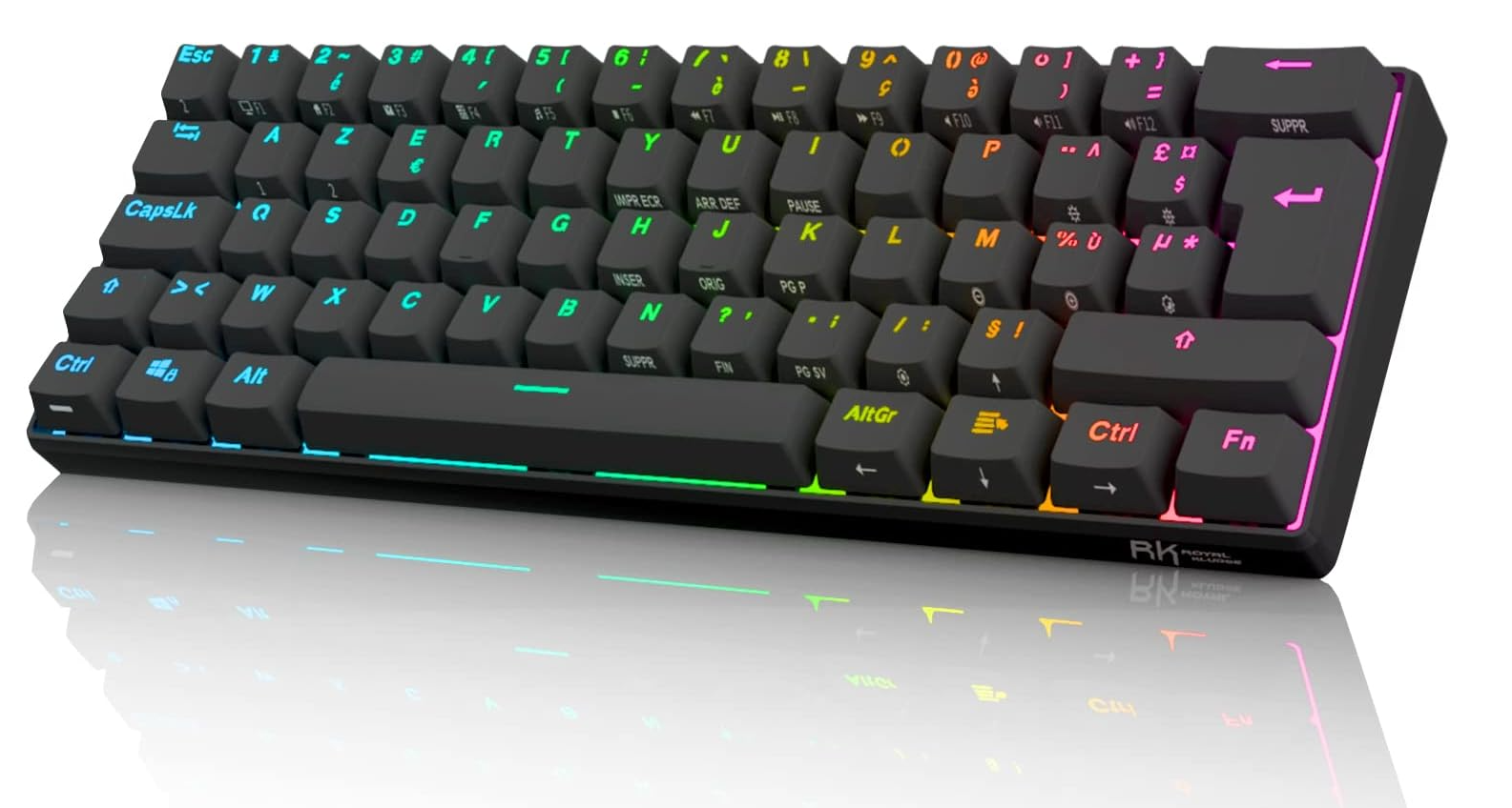 RK ROYAL KLUDGE RK61 Clavier Gaming sans Fil, AZERTY Mecanique 60% Bluetooth/2.4Ghz/USB-C Interrupteur Rouge Remplaçable à Chaud Compatible avec MacBook/iPad/Mac OS/Windows PC Tablette, Noir