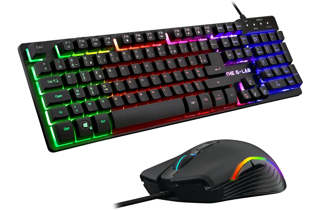The G-LAB Combo KRYPTON - Clavier Gaming AZERTY USB Anti-Ghosting + Souris Gaming 6 boutons 3200 dpi - Pack Gamer filaire PC PS4 Xbox One Mac Rétro-éclairage RGB (Noir)