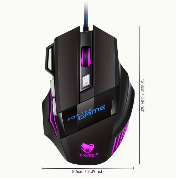 Souris e-sport RGB T-WOLF lumière mixte sept boutons câblée USB, toucher agréable pour tir à la poule, souris d'ordinateur, souris de bureau