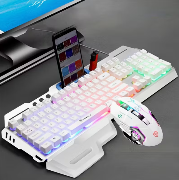 Ensemble clavier et souris de jeu filaire blanc ROG 2 pièces/1 ensemble USB/clavier mécanique rétroéclairé arc-en-ciel et souris DPI réglable pour PC, PS4, PS5, Xbox