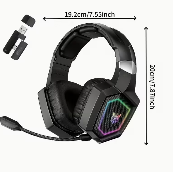 Casque de jeu ONIKUMA Lightspeed, sans fil, prise audio 3,5 mm avec microphone, 2,4 GHz BT 5.3, batterie 50H, fermé, suppression du bruit pour les appels vocaux, type bouton-poussoir, contrôle du volume, batterie rechargeable, port de charge de type C